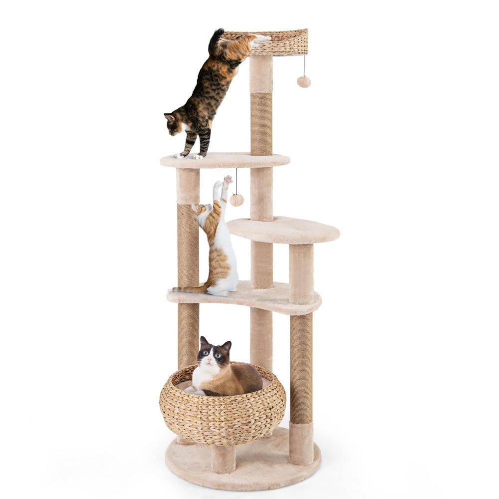Cat Scratching Post - 65inch Cattail Cat Tree Tower, MultiLevel