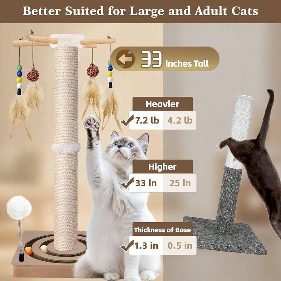 Cat Scratching Post - Tall Cat Scratching Post, 33 Inches,