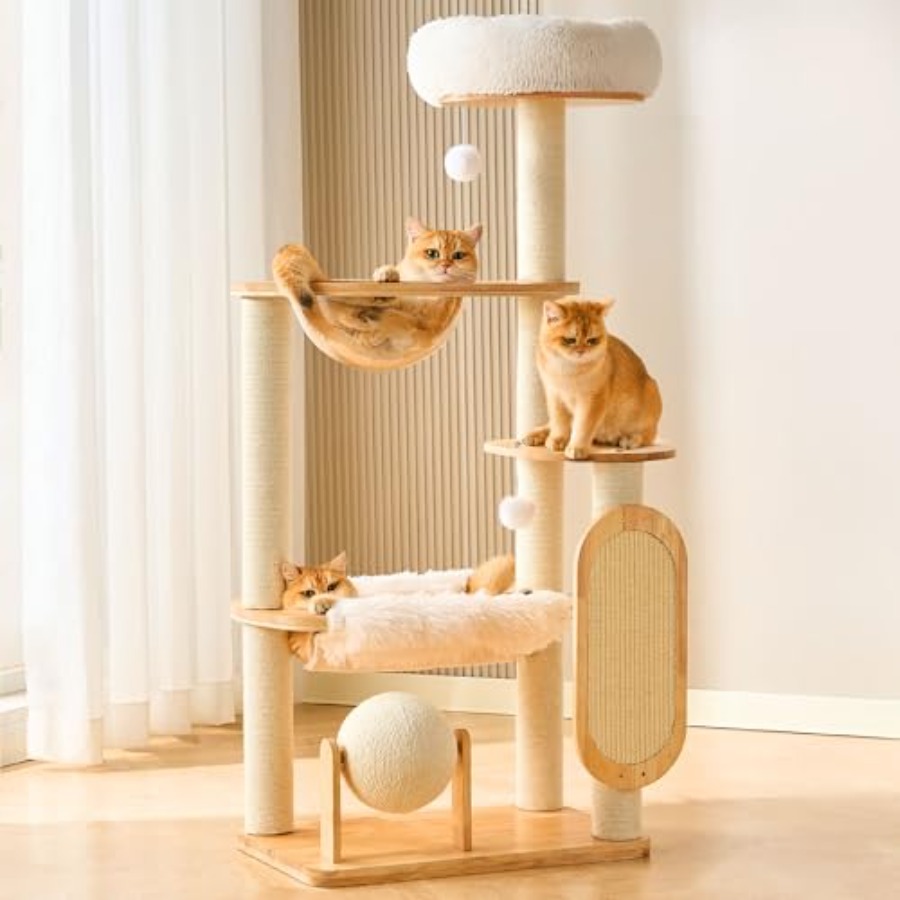Solid Wood Cat Tree Tower with - Cat Scratching Post avis et prix