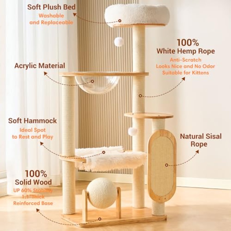 Solid Wood Cat Tree Tower with - Cat Scratching Post avis et prix
